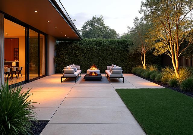 Elegant outdoor living area with contemporary landscaping in Balwyn