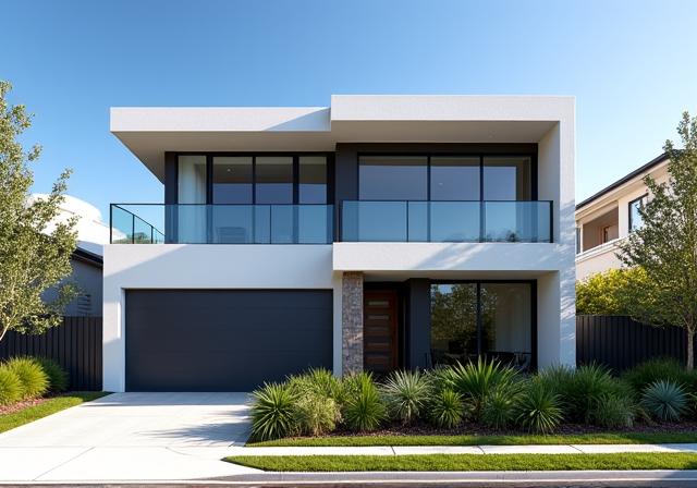 Sleek modern home exterior in Brighton with large windows