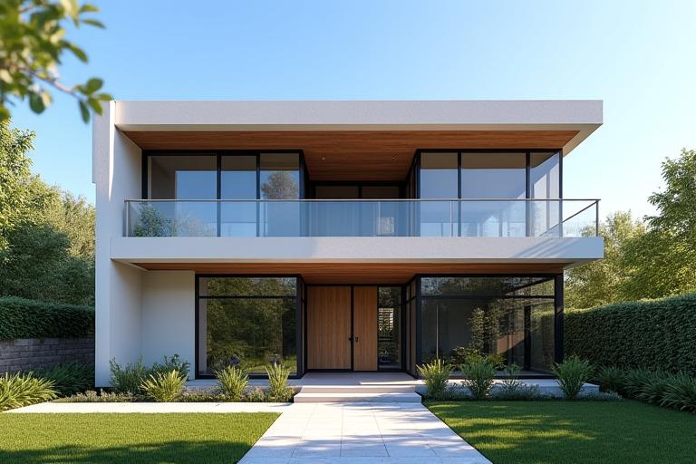 Modern new custom home build with large windows
