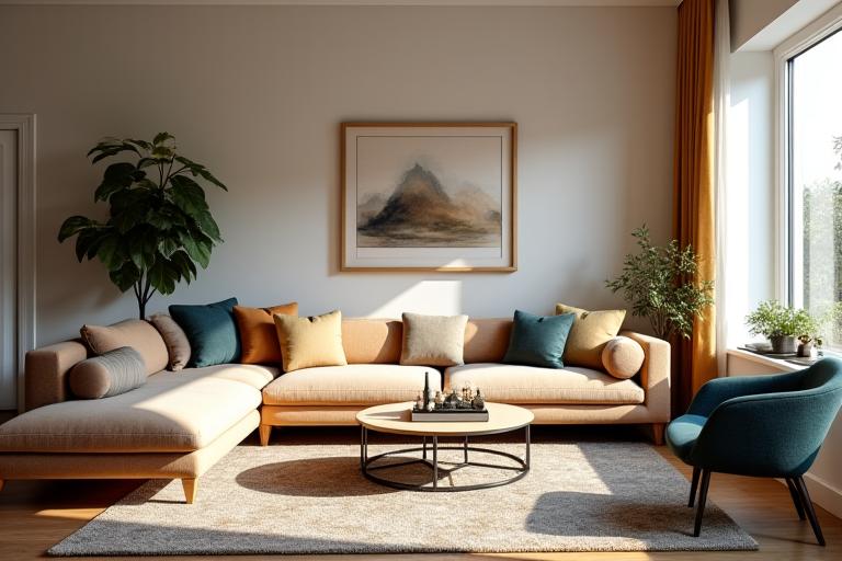 Stylishly renovated living room with new flooring and lighting